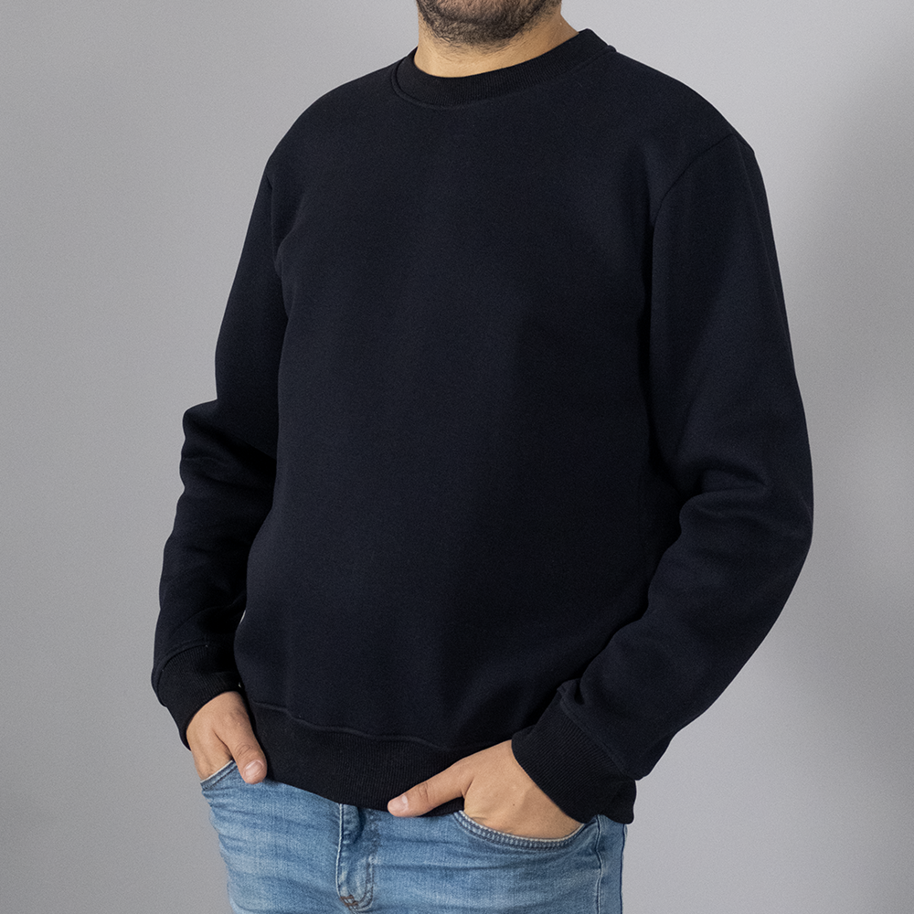 Üç İplik Şardonsuz Bisiklet Yaka Sweatshirt