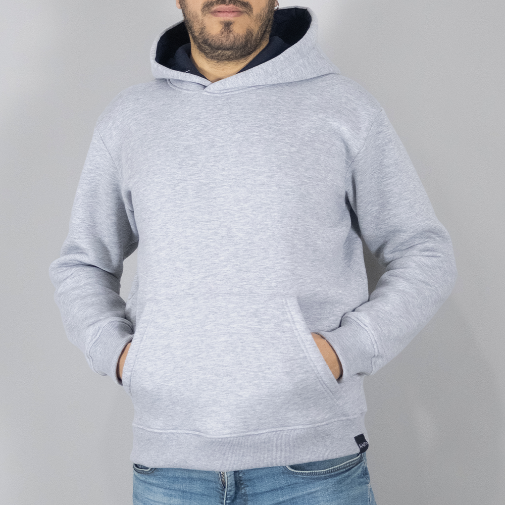 Üç İplik Şardonsuz Kapüşonlu Kanguru Cep Erkek Sweatshirt